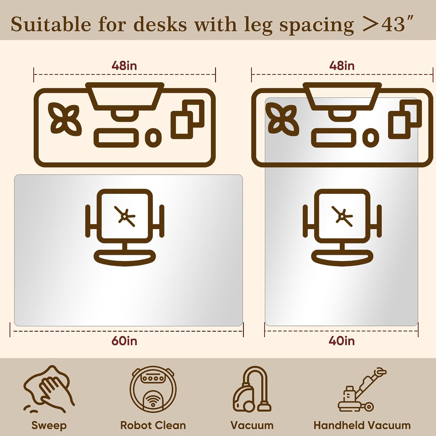 Tempered Glass Chair Mat for Hardwood Floor & Low Pile Carpet, 40' x 60' Heavy Duty Office Chair Mat with Non-Slip Pads, Scratch Resistant Floor Protector for Home Office