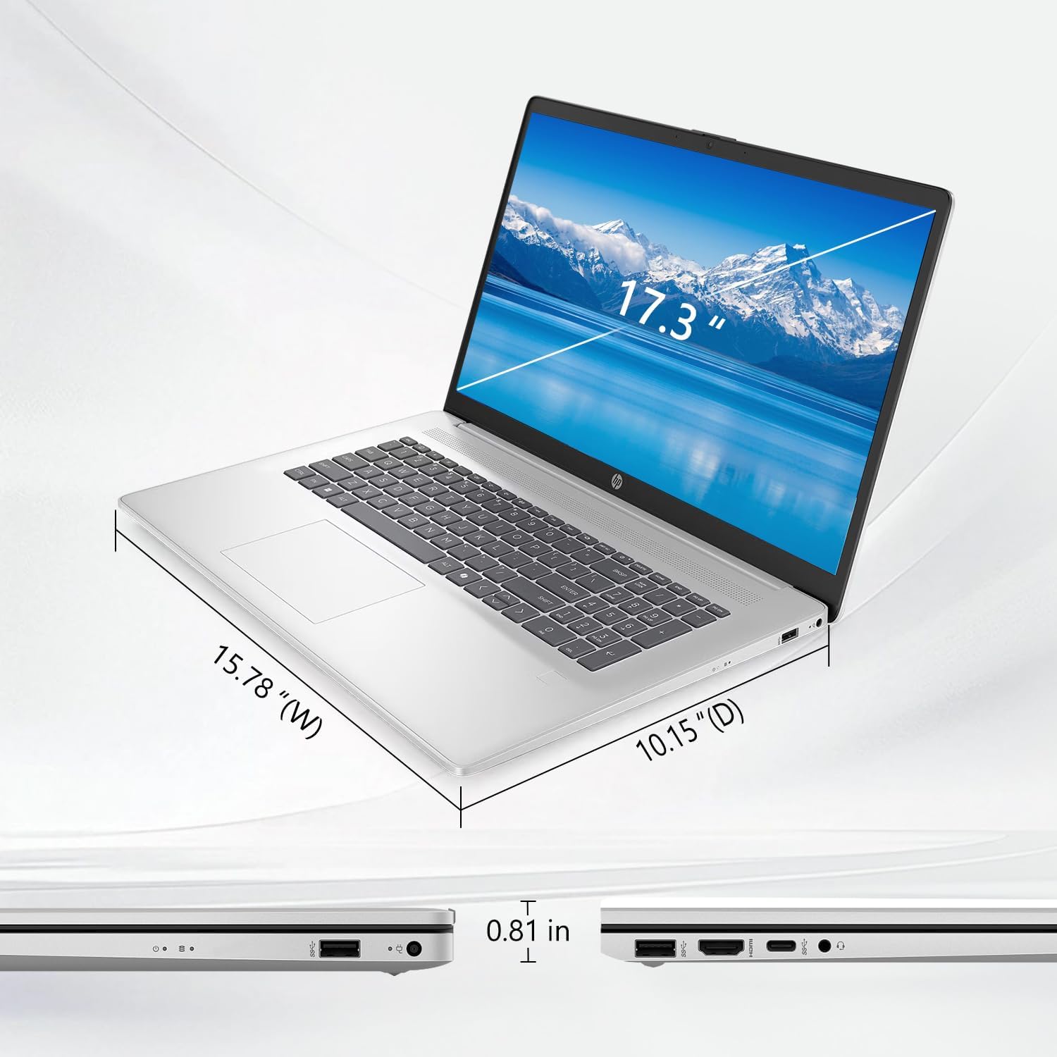 HP Essential 17 Laptop AI PC, 17.3' Touchscreen, Core i7-1355U (10 Cores, up to 5GHz Max Turbo), 16GB RAM, 1TB SSD, Backlit, FP Reader, Wi-Fi 6, Windows 11 Home, Silver, Bundle with PCO Laptop Cooler