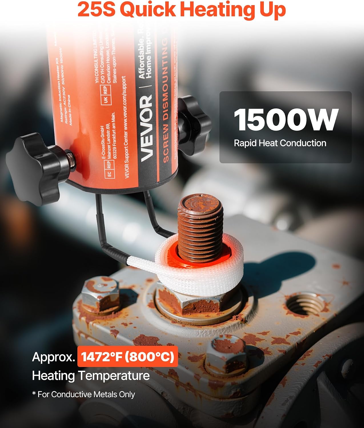VEVOR Induction Heater Bolt Removal, 1500W 110V Magnetic Induction Heater Kit, Handheld Nut Buster Tool, Mini Heating Machine for Rusty Screw Removing, Car Garage Repairing Tools with 8 Coil and Box