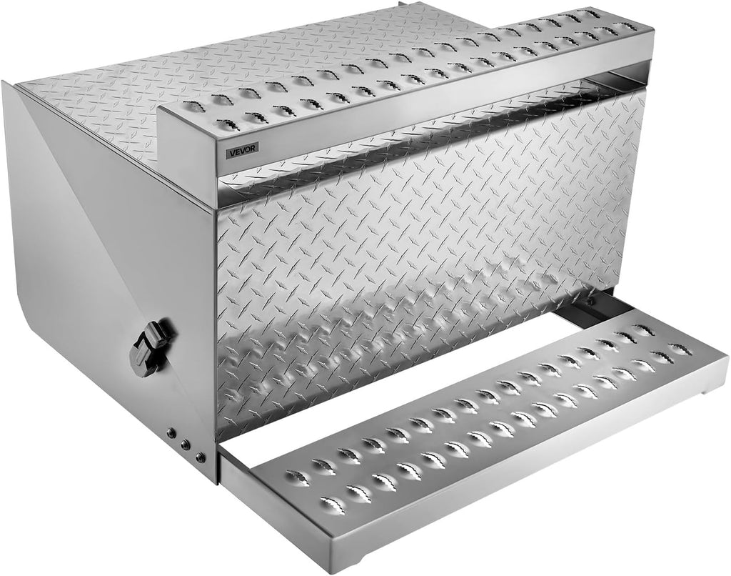 VEVOR Semi-Truck Step Tool Box, 31' x 30' x 19' Heavy Duty Aluminum Diamond Plate Toolbox, Waterproof Cab Entry Step Storage Box with Shock-Absorbing Latch for Flatbed, Crane, and Semi Trucks