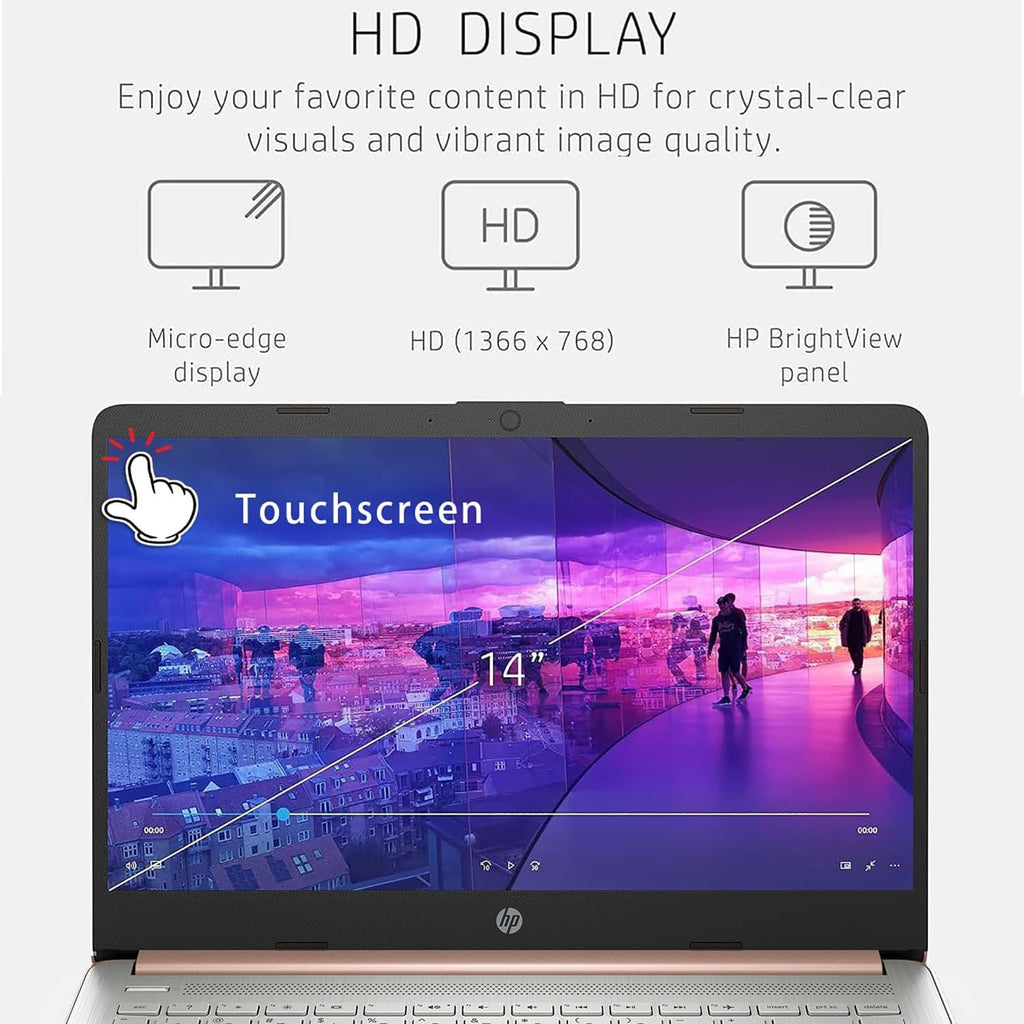 HP Touchscreen Laptop Computer for Student Home Study, 1-Year Office 365, Intel Processor, 8GB RAM, 256GB PCIe SSD, WiFi 6, BT 5.4, 14 inch, Webcam, Type-C, HDMI, Pale Rose Gold, Windows 11S (Renewed)