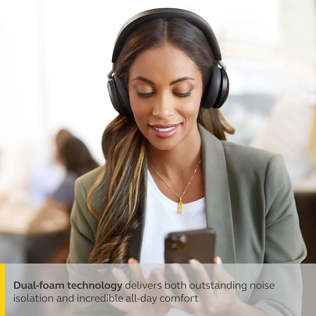 Jabra Evolve2 75 PC Wireless Headset with 8-Microphone Technology - Dual Foam Stereo Headphones with Advanced Active Noise Cancelling, USB-C Bluetooth Adapter and MS Teams-Compatibility - Black