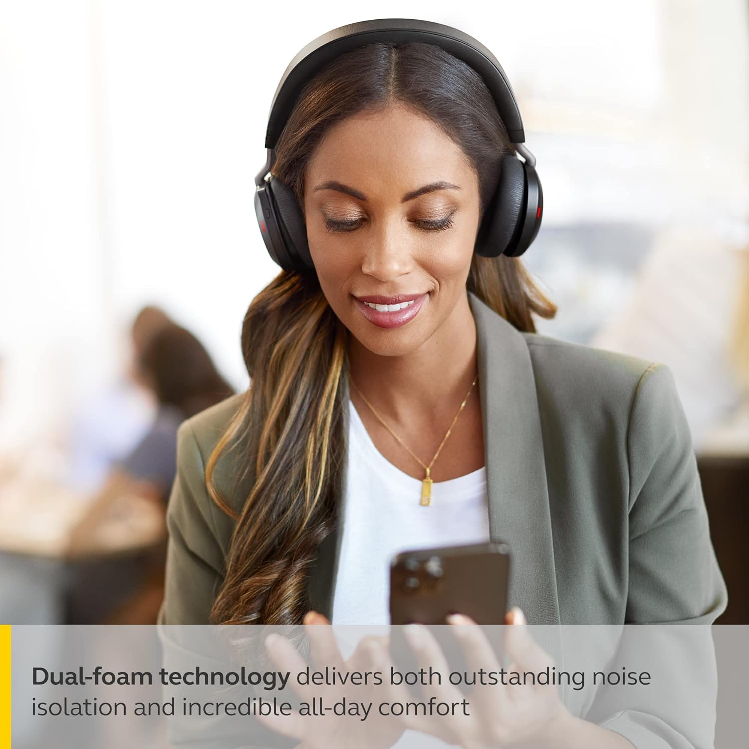 Jabra Evolve2 75 PC Wireless Headset with 8-Microphone Technology - Dual Foam Stereo Headphones with Advanced Active Noise Cancelling, USB-C Bluetooth Adapter and MS Teams-Compatibility - Black