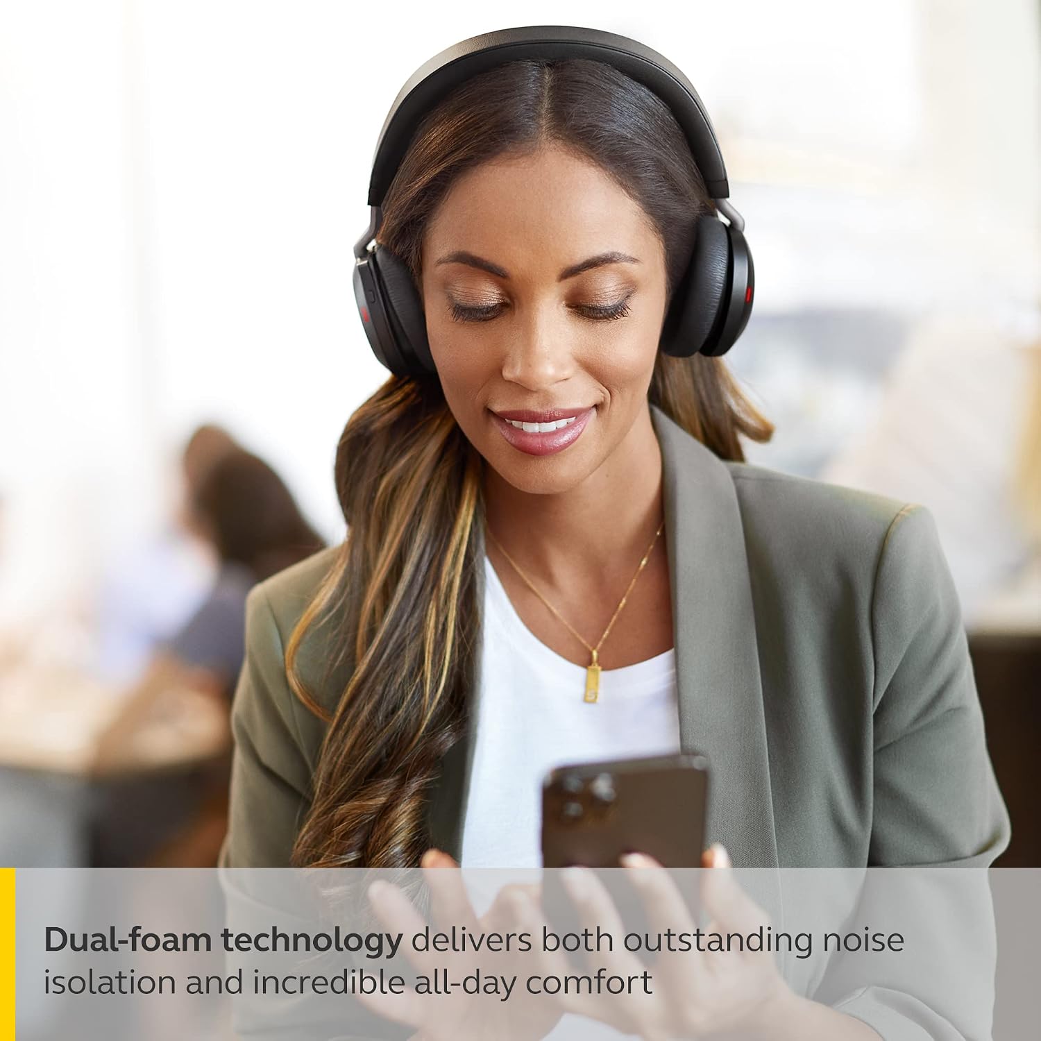 Jabra Evolve2 75 PC Wireless Headset with 8-Microphone Technology - Dual Foam Stereo Headphones with Advanced Active Noise Cancelling, USB-A Bluetooth Adapter and MS Teams-Compatibility - Black
