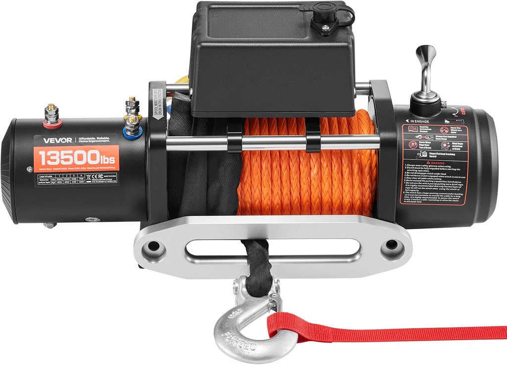VEVOR 13,500 lb Electric, Truck Winch 12V DC 3/8 in x 80 ft Synthetic Rope Aluminum Fairlead Wireless & Wired Remote Control, 13500 lbs, IP55 Waterproof Towing for Off Road Jeep SUV Boat
