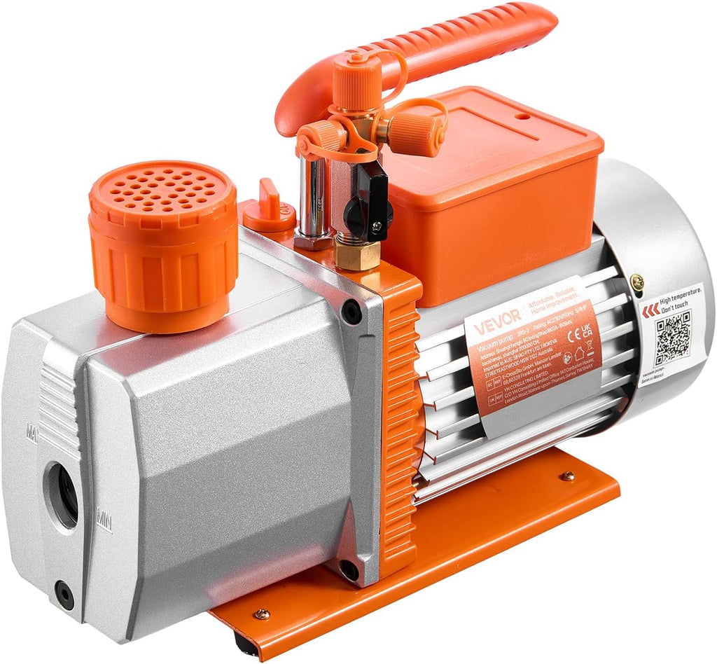 VEVOR Vacuum Pump, 7 CFM 3/4 HP, HVAC Two Stage Rotary Vane AC Vacuum Pump, for R134a R22 R410a R1234YF R32, 4 Pole Motor, for Automotive Air Conditioner Maintenance Resin Degassing, Oil Included