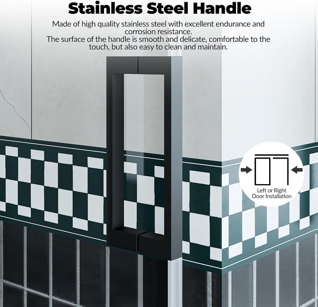 Frameless Sliding Glass Shower Door 44–48 Inch W x 76 Inch H, Shower Sliding Glass Door with Fixed Panel, 8mm Tempered Glass, Square Rail, Matte Black Shower Glass Door