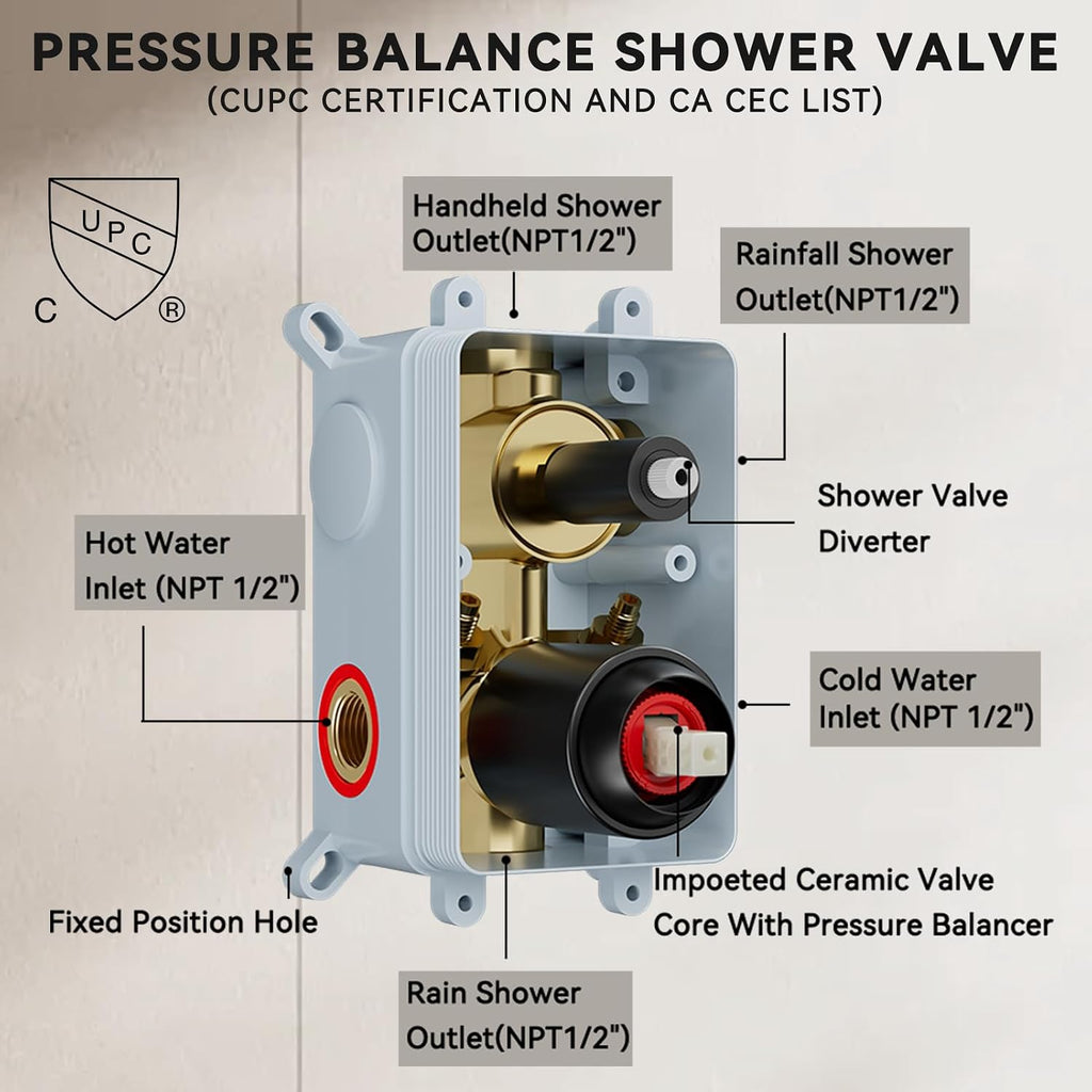 Matte Black Shower System Shower Faucet Sets, Dual Head Shower Set STARBATH 12'' Ceiling Mount and 6''Wall Mount Rainfall Shower Systems with Multifunctional Filtered Handheld Sprayer for Two Person