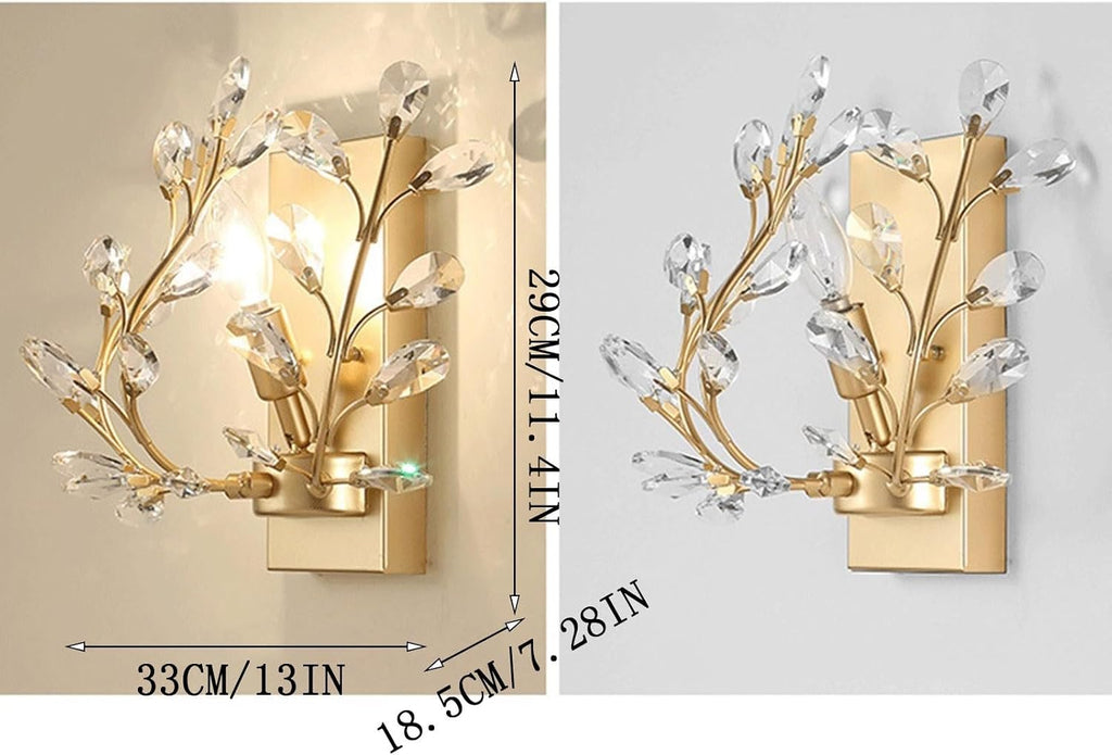 Wall Sconces Creative Retro Crystal Wall Sconces Wrought Iron Crystal Branches Wall Light Wall Mounted Lighting Fixture for Dining Room Bathroom Bedroom Living Room Entryway(Gold)