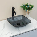Sarlai Bathroom Vessel Sink Tempered Glass Bowl Vessel Sink with Pop-up Drain Combo 16x16 Inch Grey Rectangular Countertop Bathroom Sink Basin