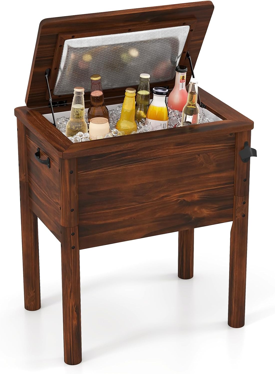 Moccha 54-Quart Wooden Patio Cooler - Outdoor Beverage Cooler w/Bottle Opener, 3-Layer Insulation, Drainage Cap, Pine Wood Ice Chest for Parties, Backyard, Poolside, Deck & BBQ Bar Drink