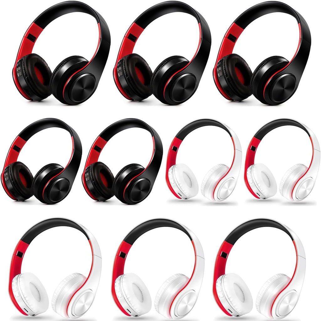 Bluetooth Headphones, Chat- Comfortable Over Ear Stereo Headphsets with Mic, Soft Earmuffs/Foldable/SD/TF, 20H Playtime, Great for Music/OFC/Tour/Gym/Game (10 pcs red Colors)