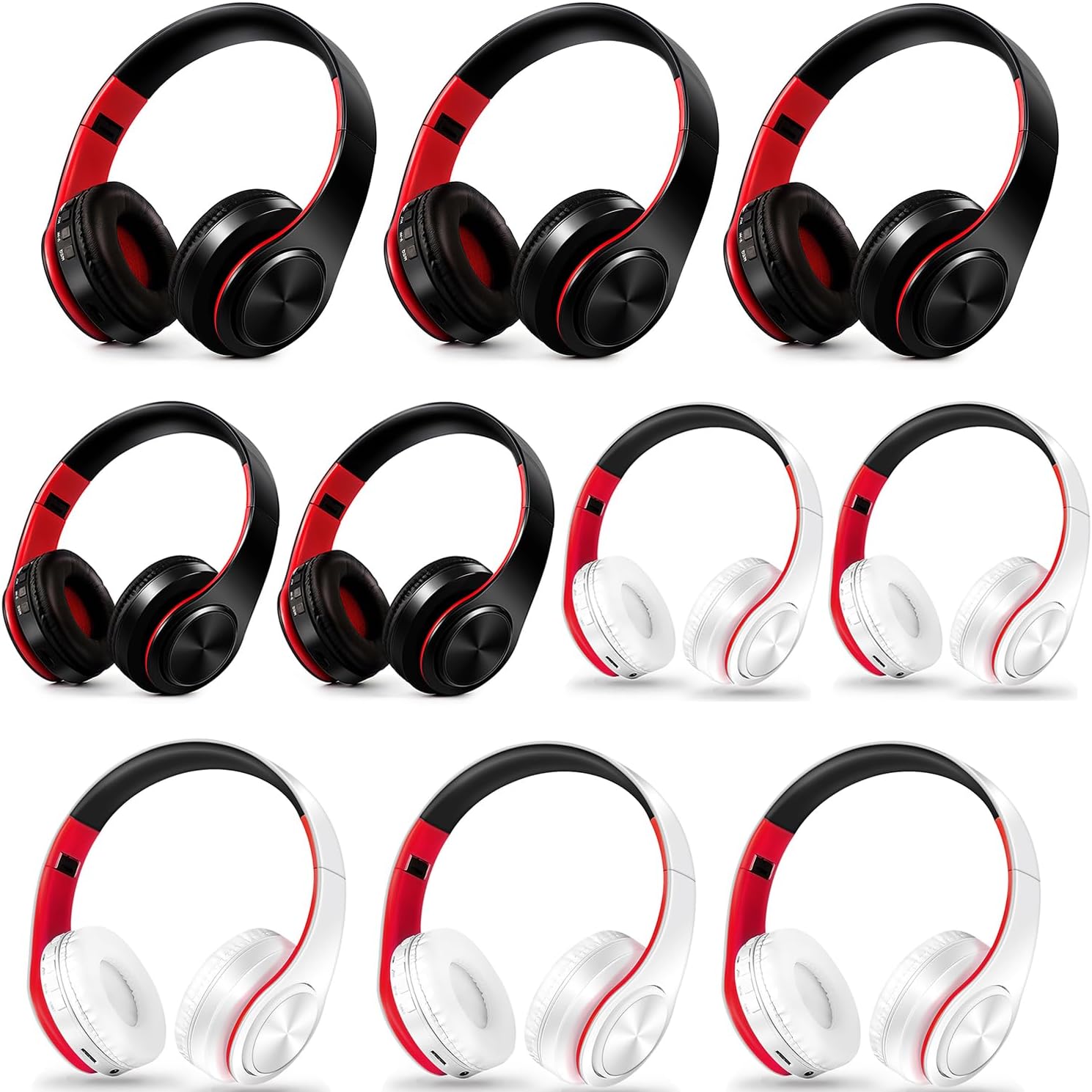Bluetooth Headphones, Chat- Comfortable Over Ear Stereo Headphsets with Mic, Soft Earmuffs/Foldable/SD/TF, 20H Playtime, Great for Music/OFC/Tour/Gym/Game (10 pcs red Colors)