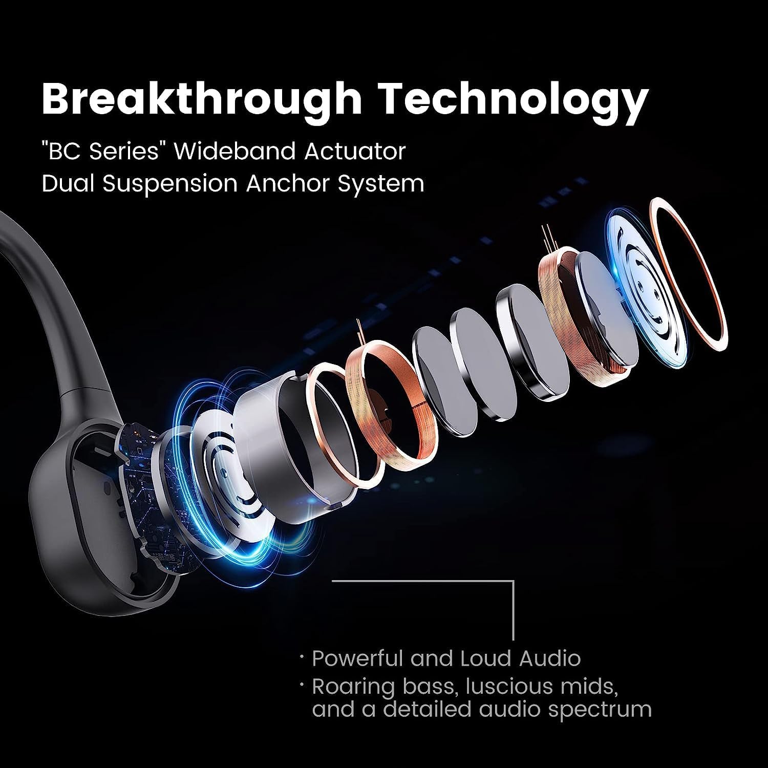 mojawa Run Plus Bone Conduction Headphones, Open-Ear Bluetooth Headphones, 32GB MP3 Player, IP68 Waterproof Swimming Earbuds, Deep Bass, Secure Fit for Running, Gym and Daily Use, Black