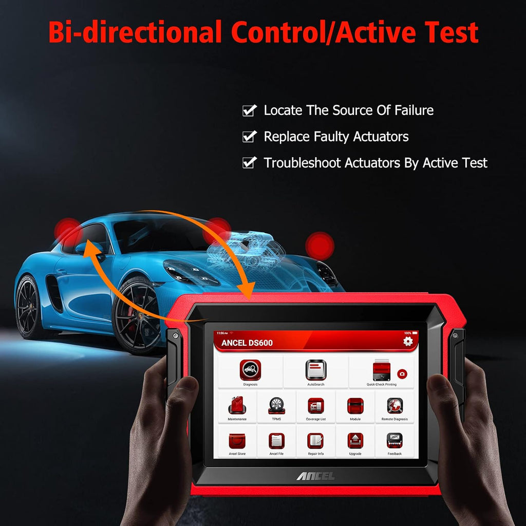 ANCEL DS600 Plus Top Bi-Directional Scan Tool OEM All System Automotive OBD2 Scanner for All Cars, 34+ Reset Services Car Diagnostic Tablet, Online Coding, Active Test