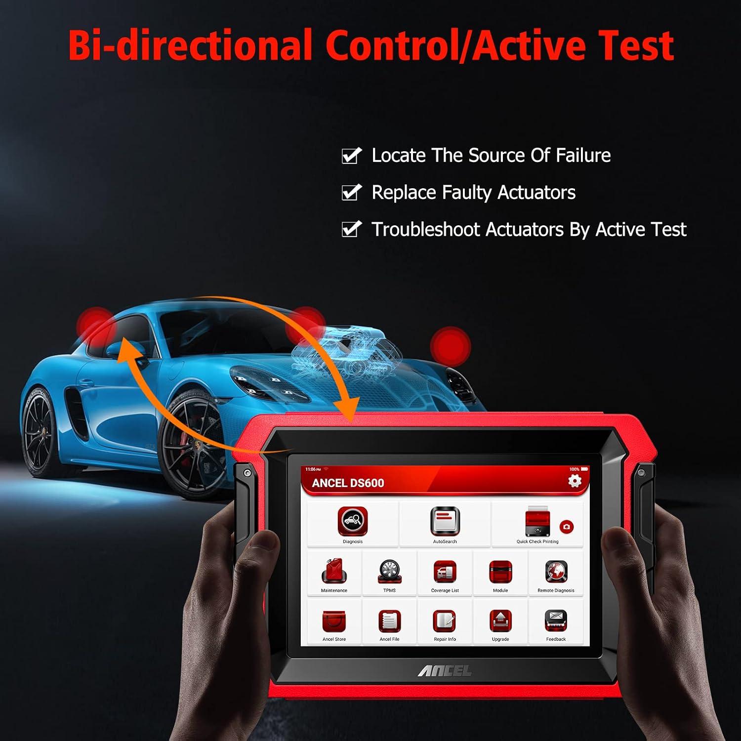 ANCEL DS600 Plus Top Bi-Directional Scan Tool OEM All System Automotive OBD2 Scanner for All Cars, 34+ Reset Services Car Diagnostic Tablet, Online Coding, Active Test