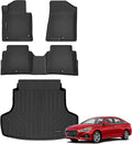 Floor Mats for 2015-2019 Hyundai Sonata & Kia Optima 2016-2019 Upgrade Trunk Mat All Weather TPE Floor Liners Fit for 2019 Sonata 1st & 2nd Row and Cargo Liner Anti-Slip Full Set Car Mats