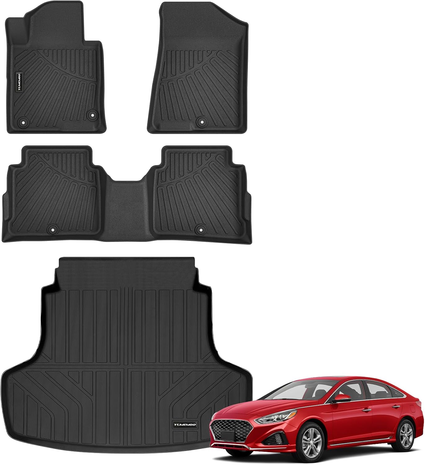 Floor Mats for 2015-2019 Hyundai Sonata & Kia Optima 2016-2019 Upgrade Trunk Mat All Weather TPE Floor Liners Fit for 2019 Sonata 1st & 2nd Row and Cargo Liner Anti-Slip Full Set Car Mats