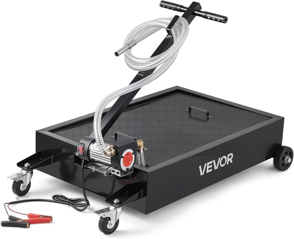 VEVOR Low Profile Oil Drain Pan, 15 Gallon Capacity, Rolling Oil Drain Pan with Electric Pump & 7.2 ft Hose, Leak-Proof & Corrosion-Resistant, Fit for Cars, SUVs, Trucks, Motorcycles, ATVs, Metal