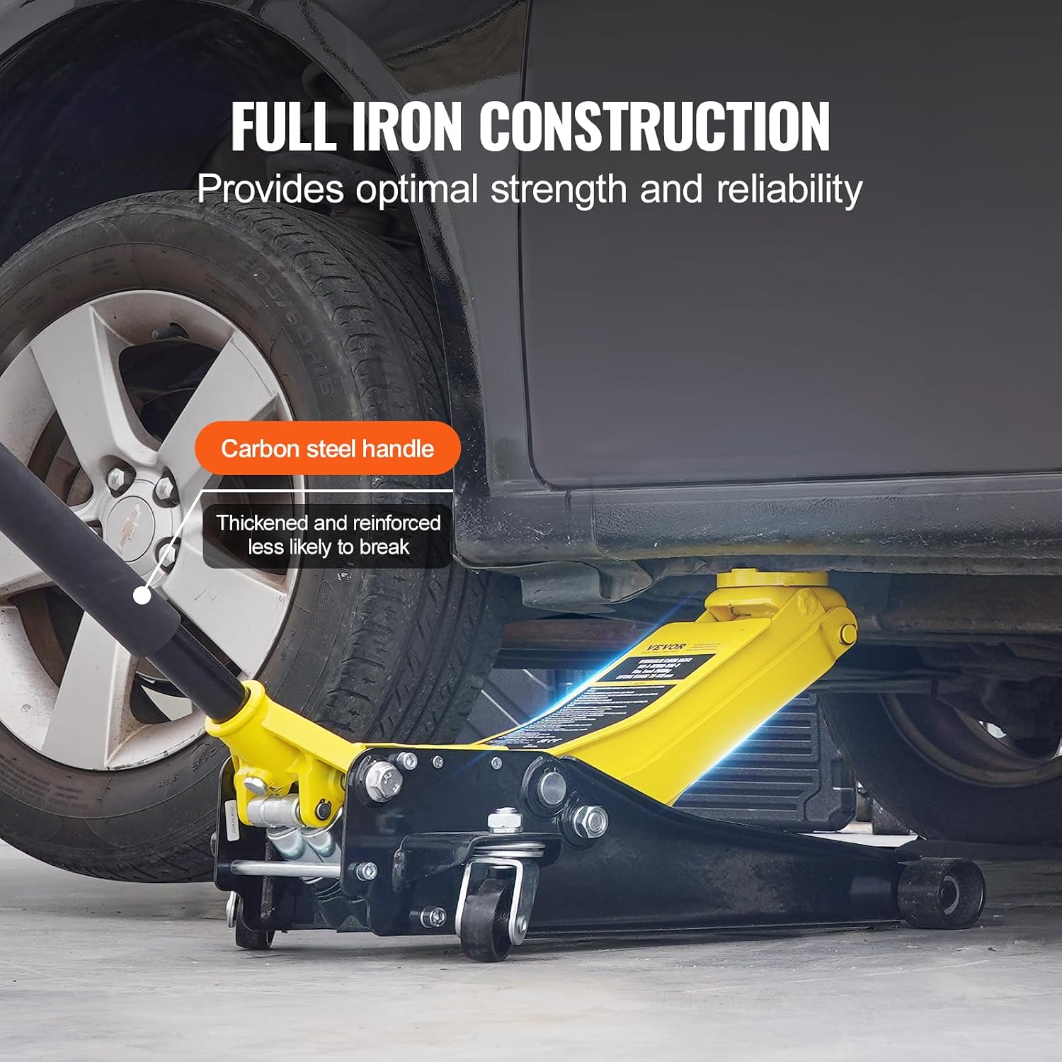 VEVOR Low Profile Floor Jack 2 Ton (4400 lbs), Heavy Duty Iron Hydraulic Racing Floor Jack, Hydraulic Car Jack, Dual Piston Quick Lift Pump, 3'-18.5' Height Lifting Range (Yellow)