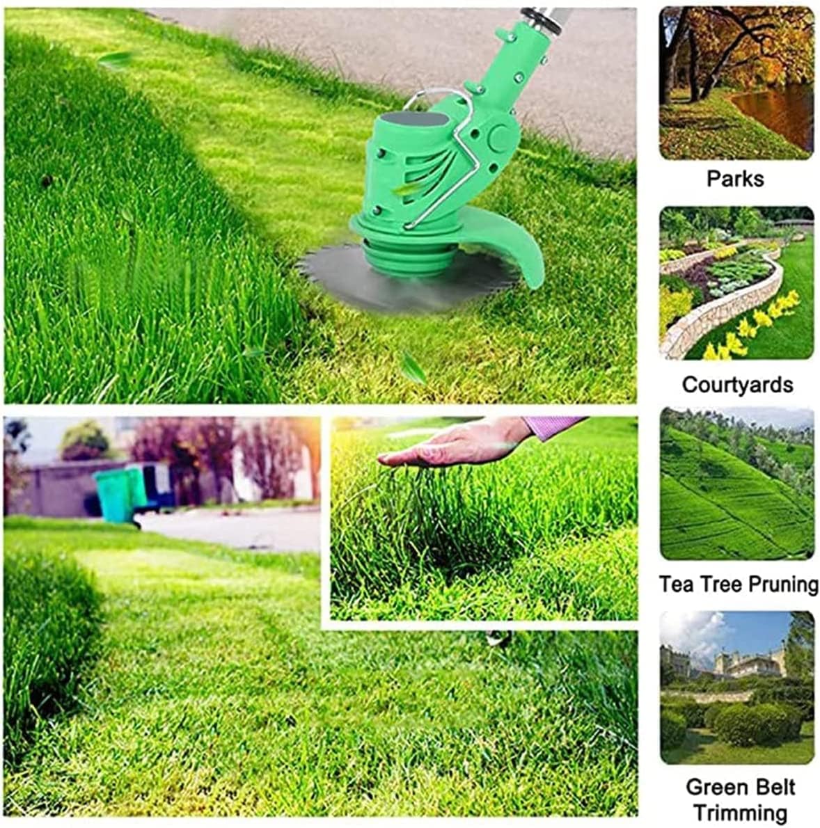 Electric Cordless Weed Wacker, Lightweight Wheeled No String Trimmer Lightweight and Powerful String Trimmer Push Lawn Mower Retractable and Foldable for Lawn, Yard, Garden