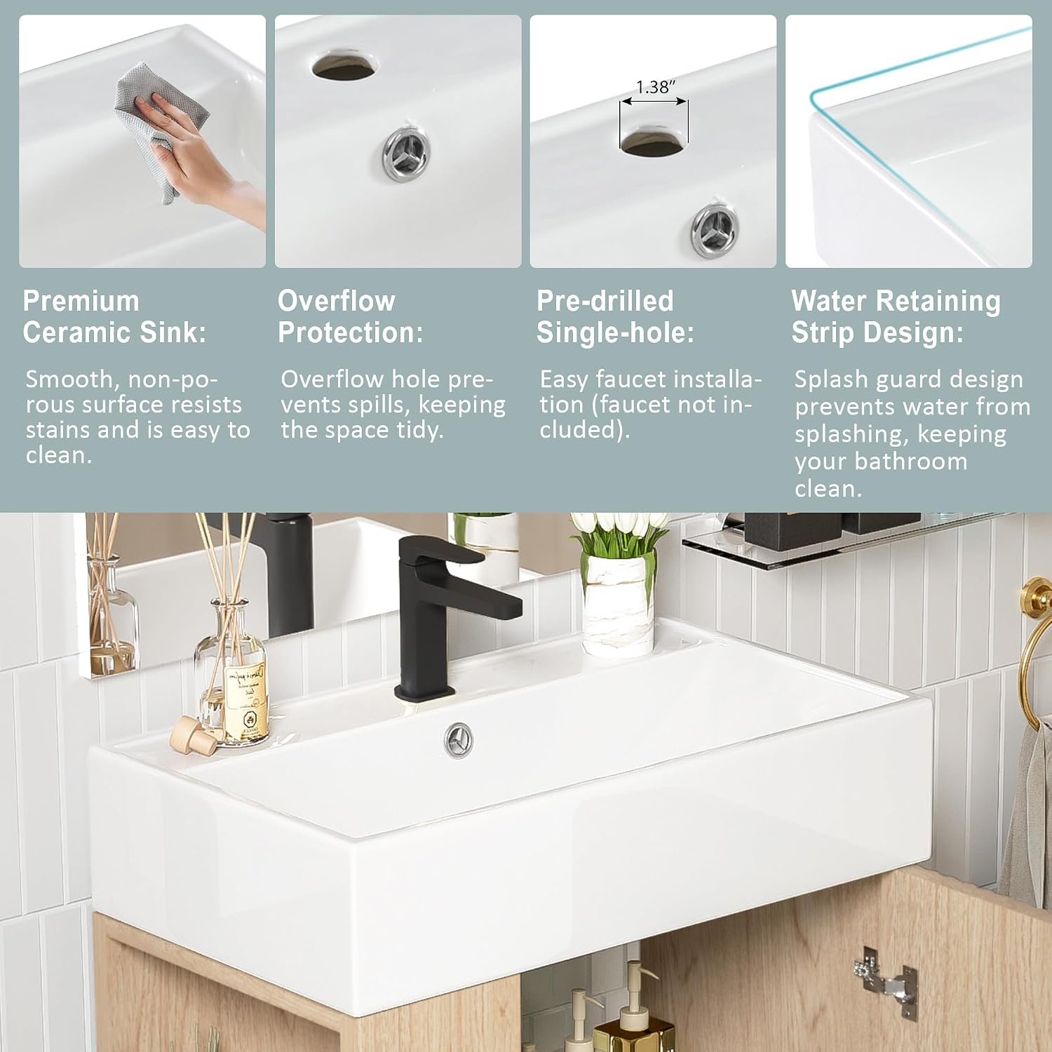 Merax 20 Inch Bathroom Vanity with Sink, Narrow Depth Bathroom Vanities,Wood Vanity Cabinet,Soft Closing Door,Freestanding Sink Cabinet W/Open Side Shelves, Oak