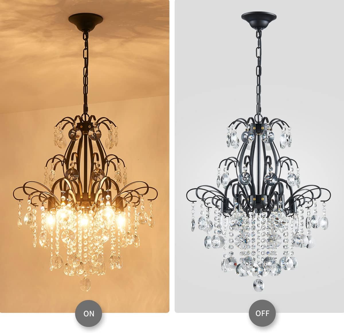 WUZUPS Crystal Chandelier 5-Light Pendant Ceiling Light Modern Lighting Fixture for Bedroom Hallway Bar Kitchen Bathroom, H 22.6'' x W 19.2'', E12 Base, Black
