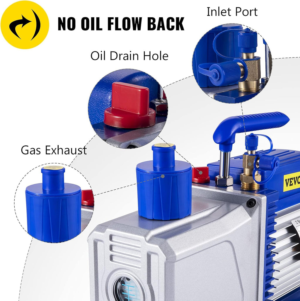 VEVOR Vacuum Pump 12 CFM 1 HP Double Stage Air Conditioning Vacuum Pump 110V Ultimate Vacuum Refrigerant HVAC Air Tool for Automobile Reparation Vacuum Evacuation