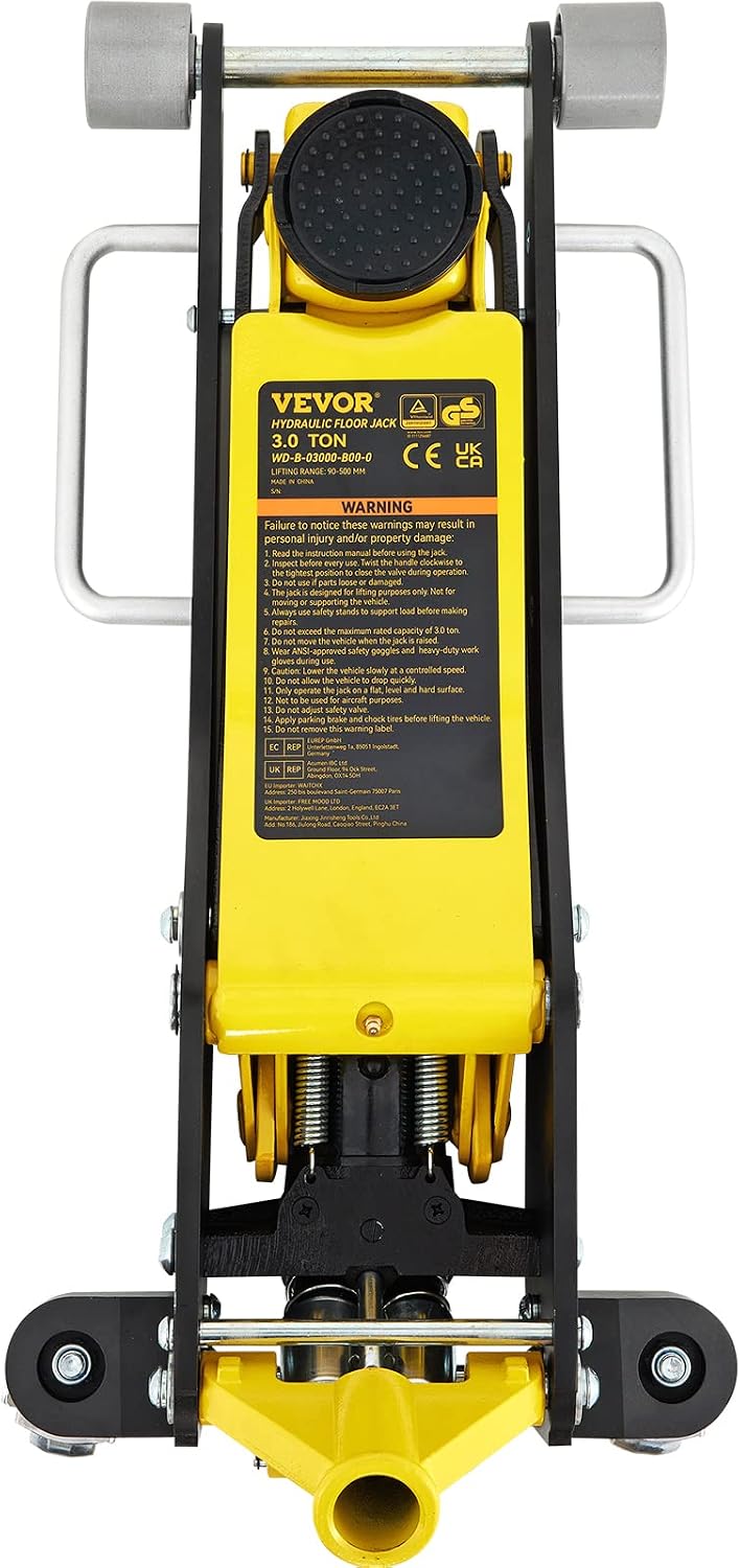 VEVOR 3 Ton Low Profile Aluminum & Steel Racing Floor Jack | Dual Pistons Quick Lift Pump, Sport Utility Vehicle, Lifting Range 3-6/11'-19-11/16', Yellow & Black