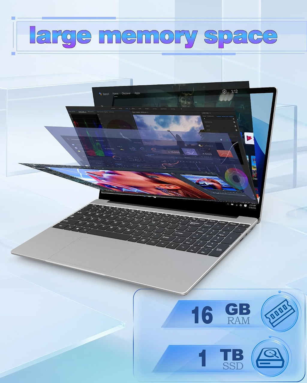 Laptop Computers,15.6' IPS 1080P Screen,6500 Y Processor 3.4Ghz (Beat n5095) 16GB RAM 1TB SSD, Laptops with Fingerprint Recognition Backlit Keyboard,WiFi,USB C 3.0, Webcam, HDMI