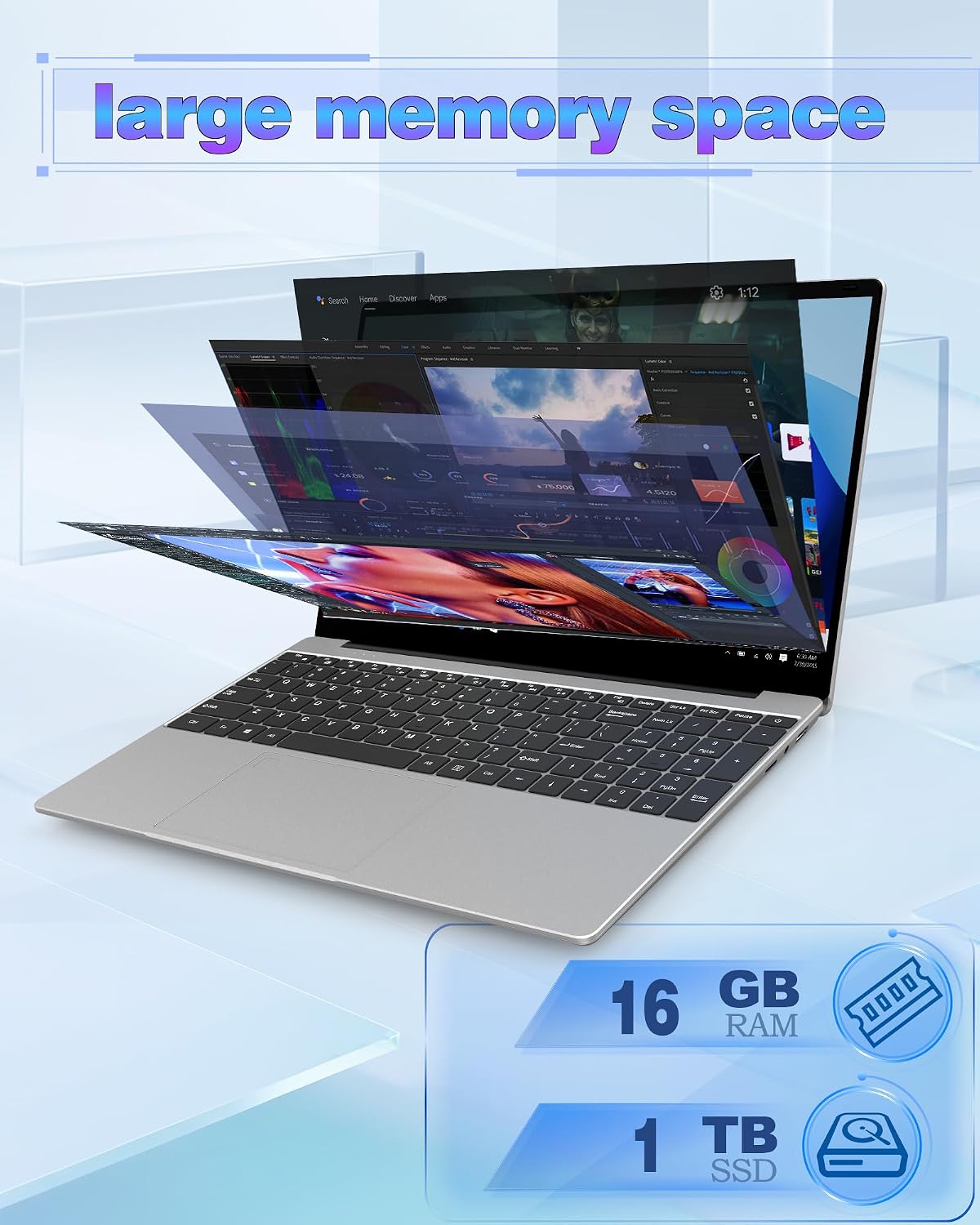 Laptop Computers,15.6' IPS 1080P Screen,6500 Y Processor 3.4Ghz (Beat n5095) 16GB RAM 1TB SSD, Laptops with Fingerprint Recognition Backlit Keyboard,WiFi,USB C 3.0, Webcam, HDMI