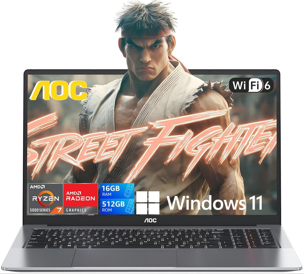 AOC 2025 Laptop with AMD Ryzen 7 5700U Processor(8C/16T, Up to 4.3GHz), 16.1 inch FHD Display Laptop 16GB RAM 512GB NVMe SSD Laptop Computer, USB3.2, Type-C, WiFi 6, 53Wh Battery, Backlit KB