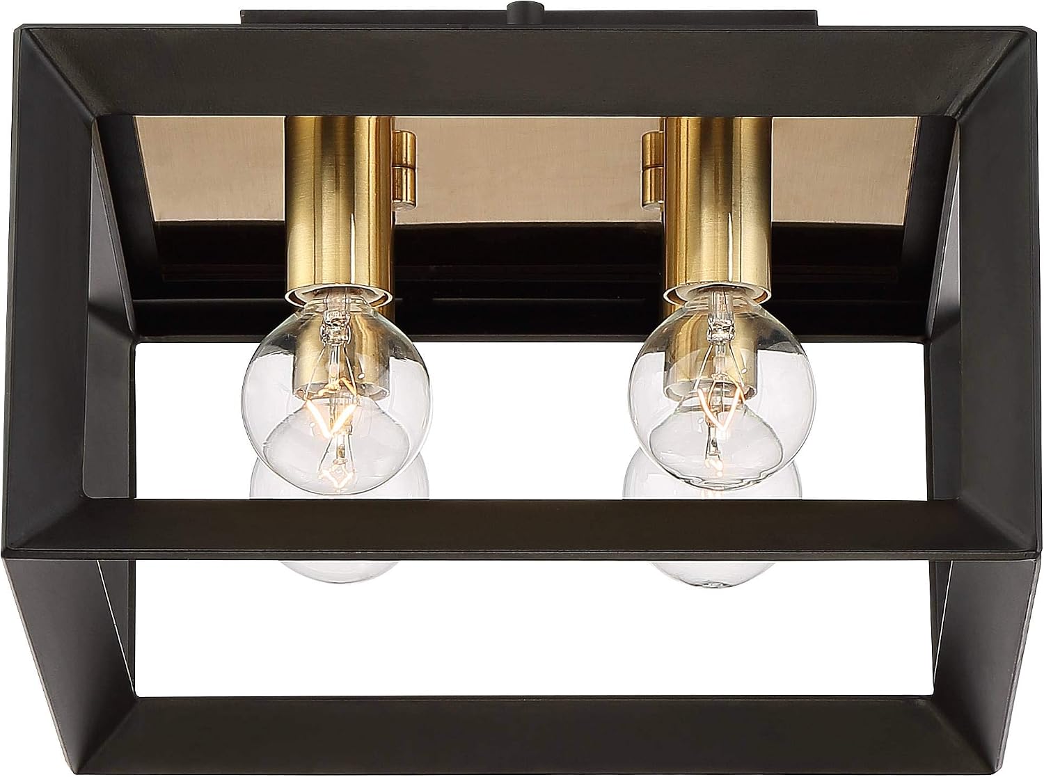 Possini Euro Design Gretna Modern Industrial Ceiling Light Flush-Mount Fixture 10' Wide Black Warm Gold 4-Light Square Frame for Bedroom Kitchen Living Room Hallway Dining Bathroom Schoolhouse