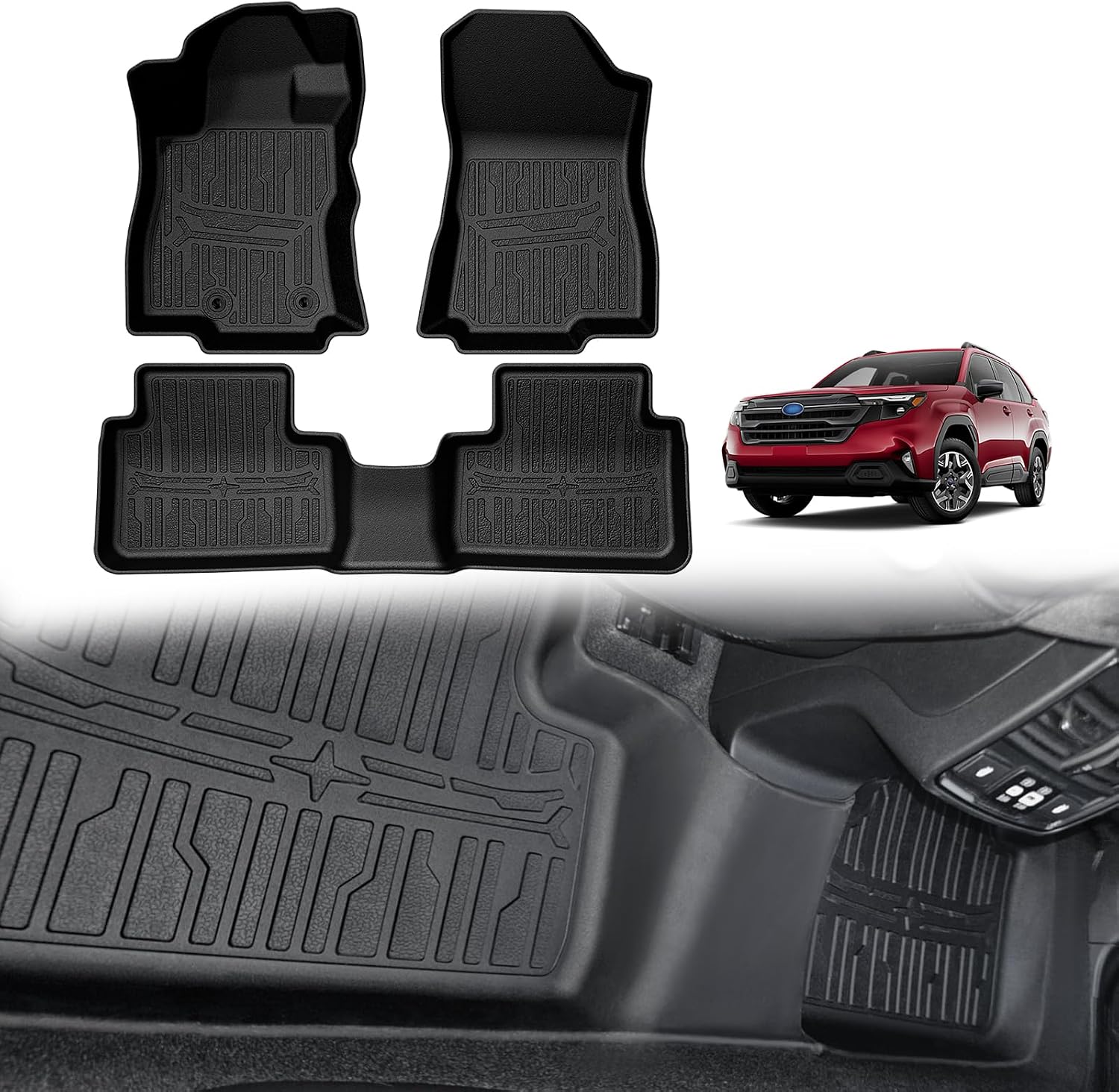 TripleAliners Floor Mats 1st & 2nd Row Compatible with 2025 2026 Subaru Forester Accessories TPE All-Weather Protection Floor Liner Anti Slip (Won't Fit Hybrid)