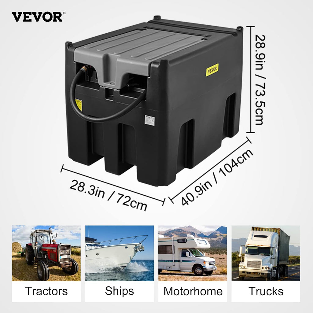 VEVOR Portable Diesel Tank, 116 Gallon, Black | 10 GPM Flow Rate, 12V Electric Transfer Pump, 13.1ft Rubber Hose, PE Transfer Tank