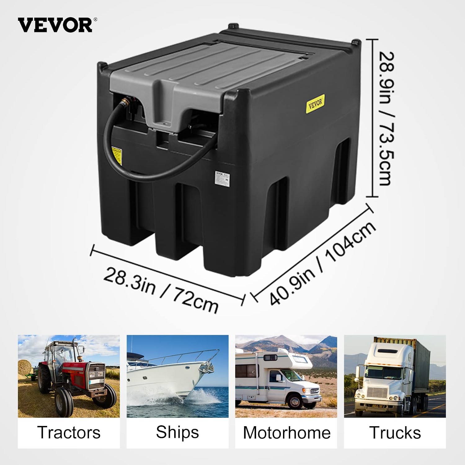 VEVOR Portable Diesel Tank, 116 Gallon, Black | 10 GPM Flow Rate, 12V Electric Transfer Pump, 13.1ft Rubber Hose, PE Transfer Tank