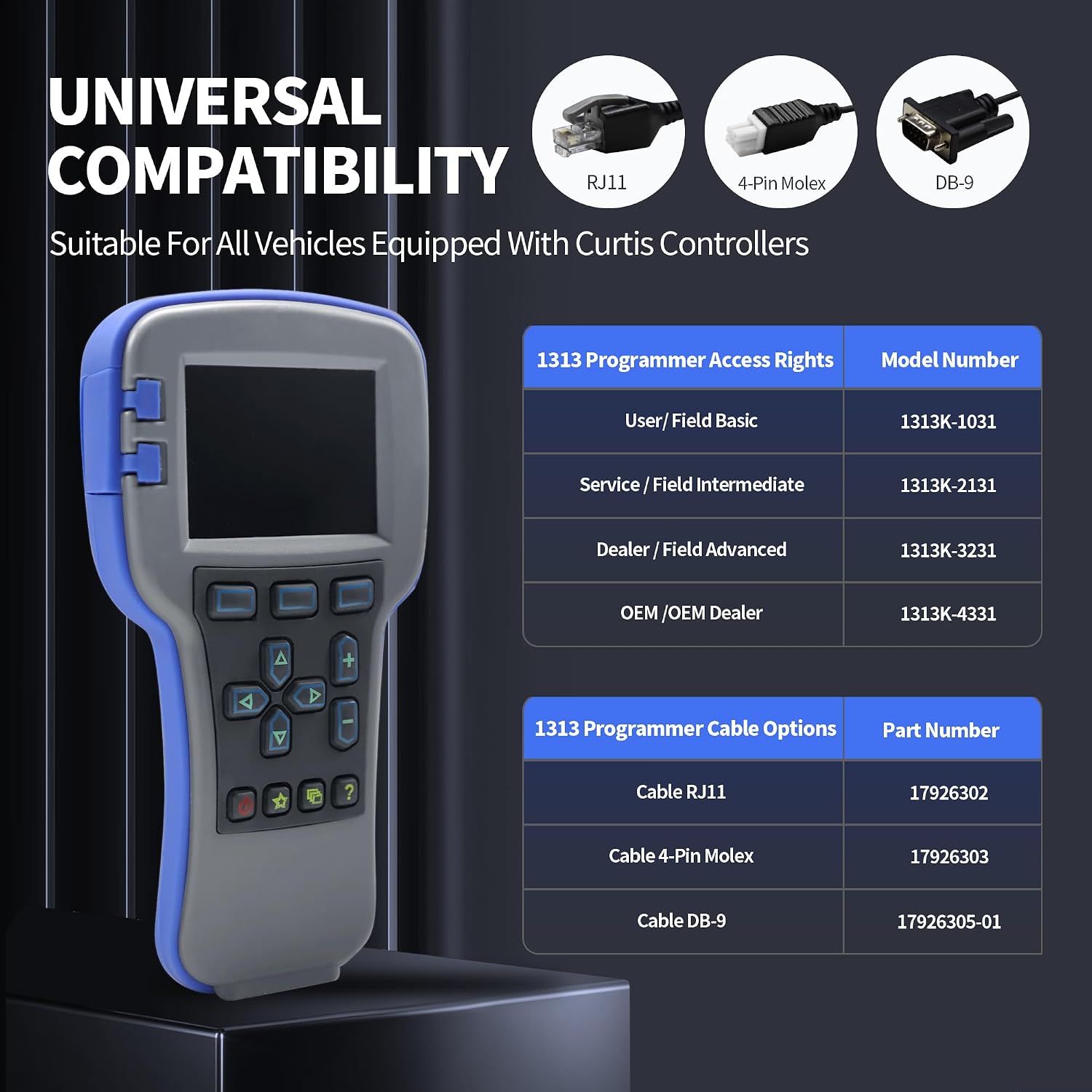 1313-4331 Handheld Programmer for Golf Carts, 1313-4431 OEM Grade Tool | Universal Diagnostic Programming Tool for Curtis Controllers, 1313-4401 Handset Programmer for Forklifts, AWP, Easy-to-Use