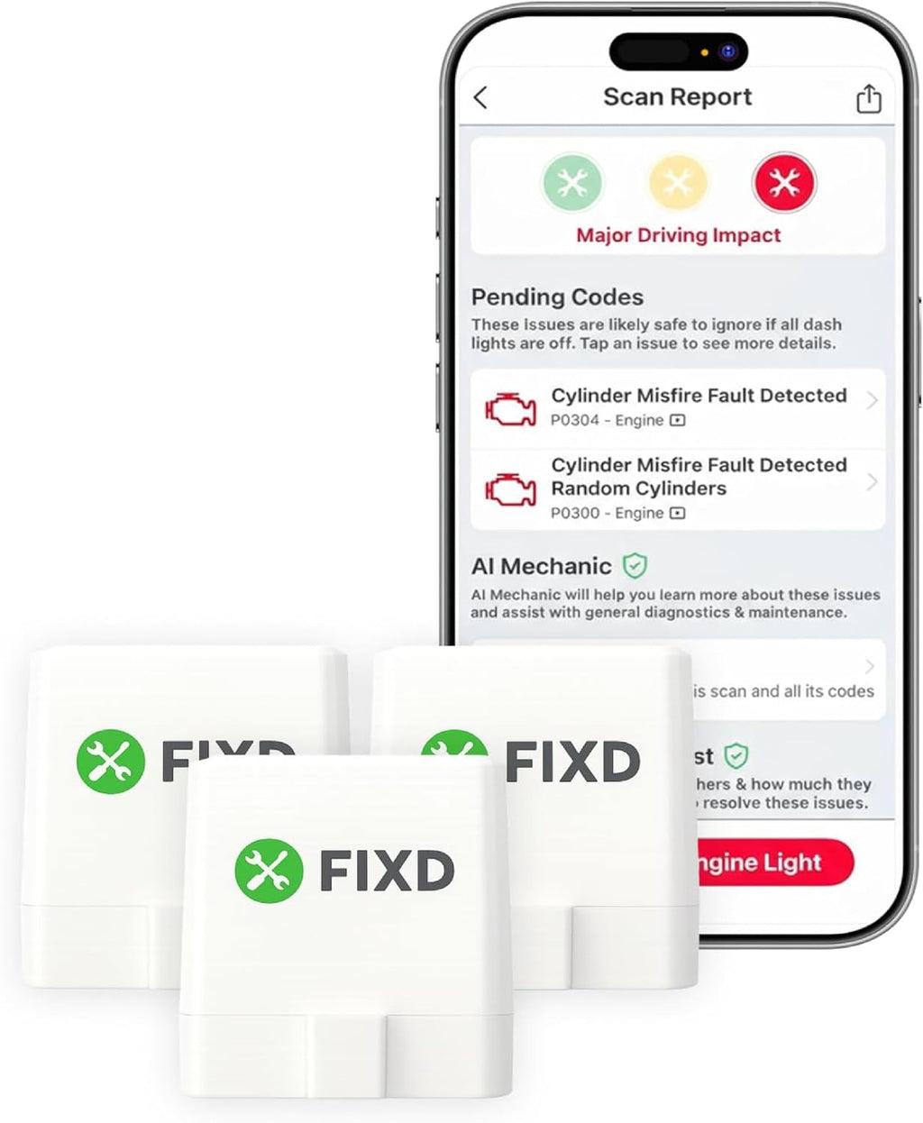 FIXD Bluetooth OBD2 Scanner for iPhone & Android - Diagnostic Scan Tool for Repairs and Car Buying - Check Engine Code Reader & Enhanced Codes - (3 Pack w/Free 14-Day FIXD Premium Bundle)