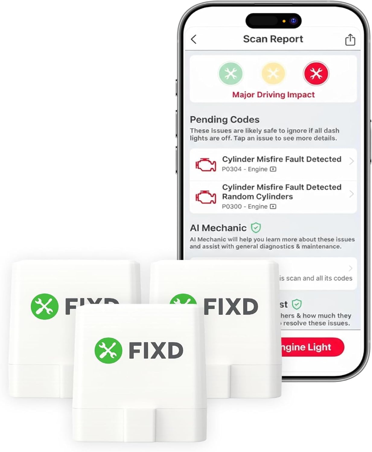 FIXD Bluetooth OBD2 Scanner for iPhone & Android - Diagnostic Scan Tool for Repairs and Car Buying - Check Engine Code Reader & Enhanced Codes - (3 Pack w/Free 14-Day FIXD Premium Bundle)