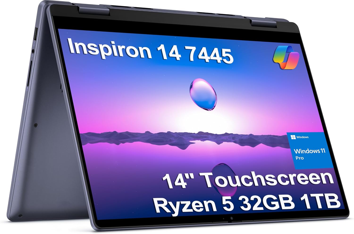 Dell Inspiron 14 2-in-1 Touchscreen Laptop (14' FHD+ IPS, 32GB DDR5 RAM, 1TB SSD, AMD Ryzen 5 8640HS (> intel i7-1255U)) Inspiron 7445 for Business, Students, Backlit, FP, FHD Webcam, Win 11 Pro