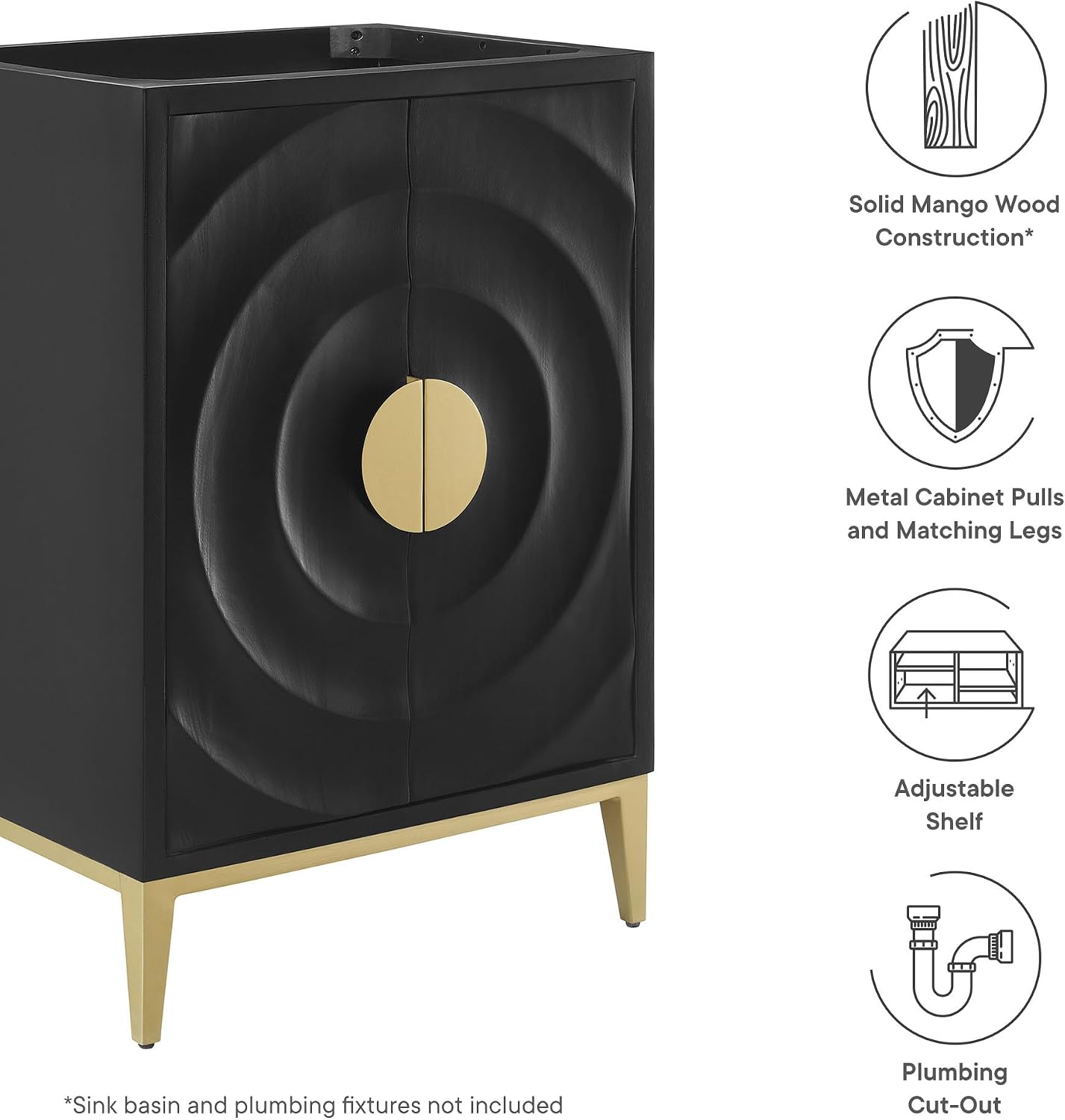 Modway Beau 24 Inch Single Bathroom Vanity in Black