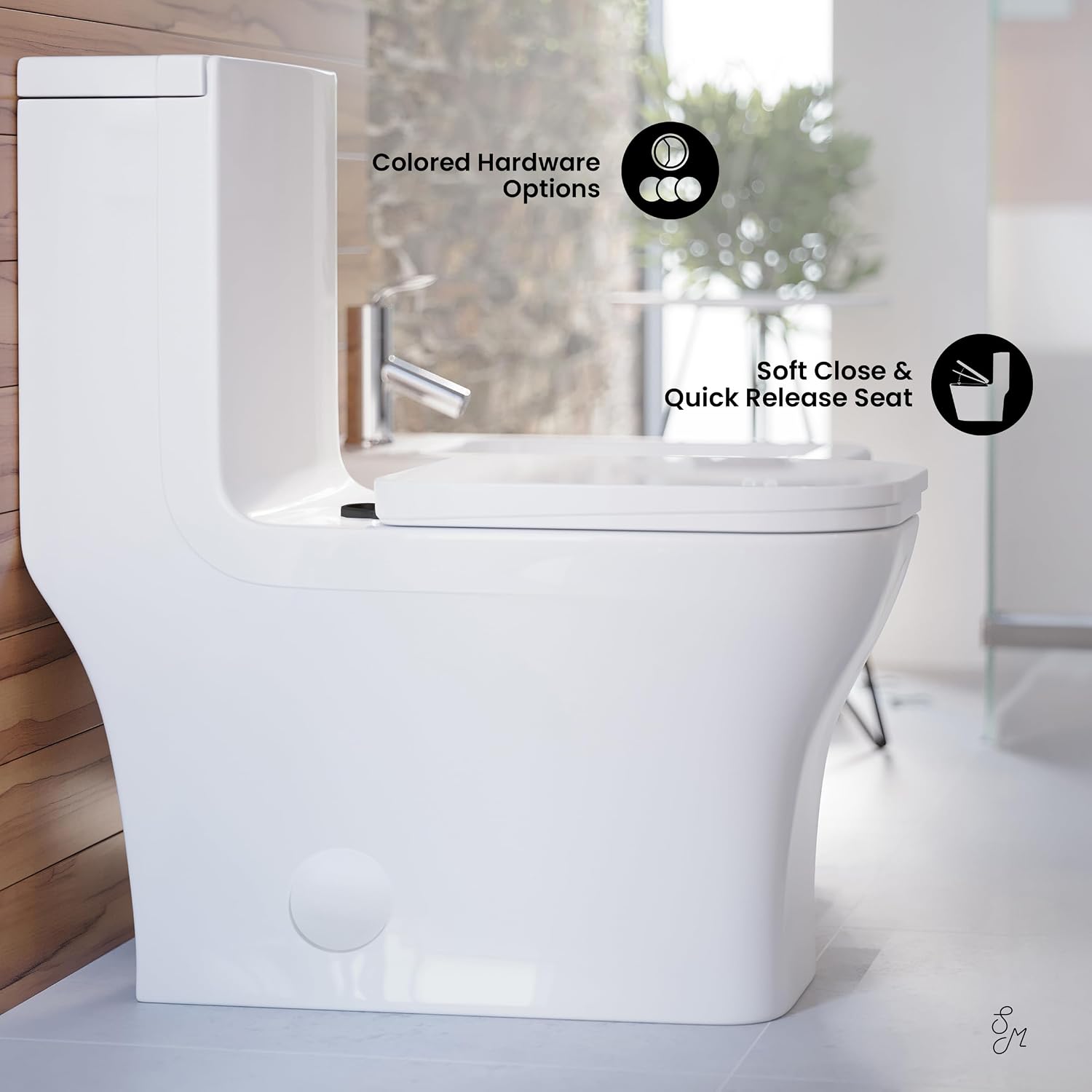 Concorde One Piece Square Toilet Dual Flush, Black Hardware 1.1/1.6 gpf