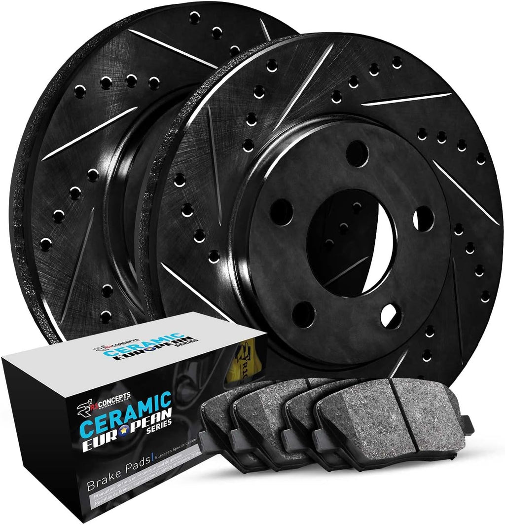 R1 Concepts Front Brake Kit Fits 2019-2025 Audi Q3; 2018-2024 Volkswagen Tiguan; 2019-2023 Volkswagen Arteon| Euro Ceramic Brake Pads and Drilled Slotted Brake Rotors| 13.4' Front