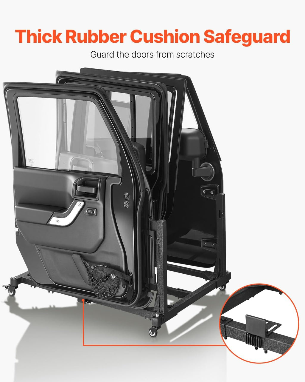 VEVOR Jeep Door Storage Cart, 4 Doors Moveable Storage Cart Rack with Thickened Rubber Cushion, Sturdy Car Door Holder Cart Fit for Jeep Wrangler JK JKU JL Gladiator