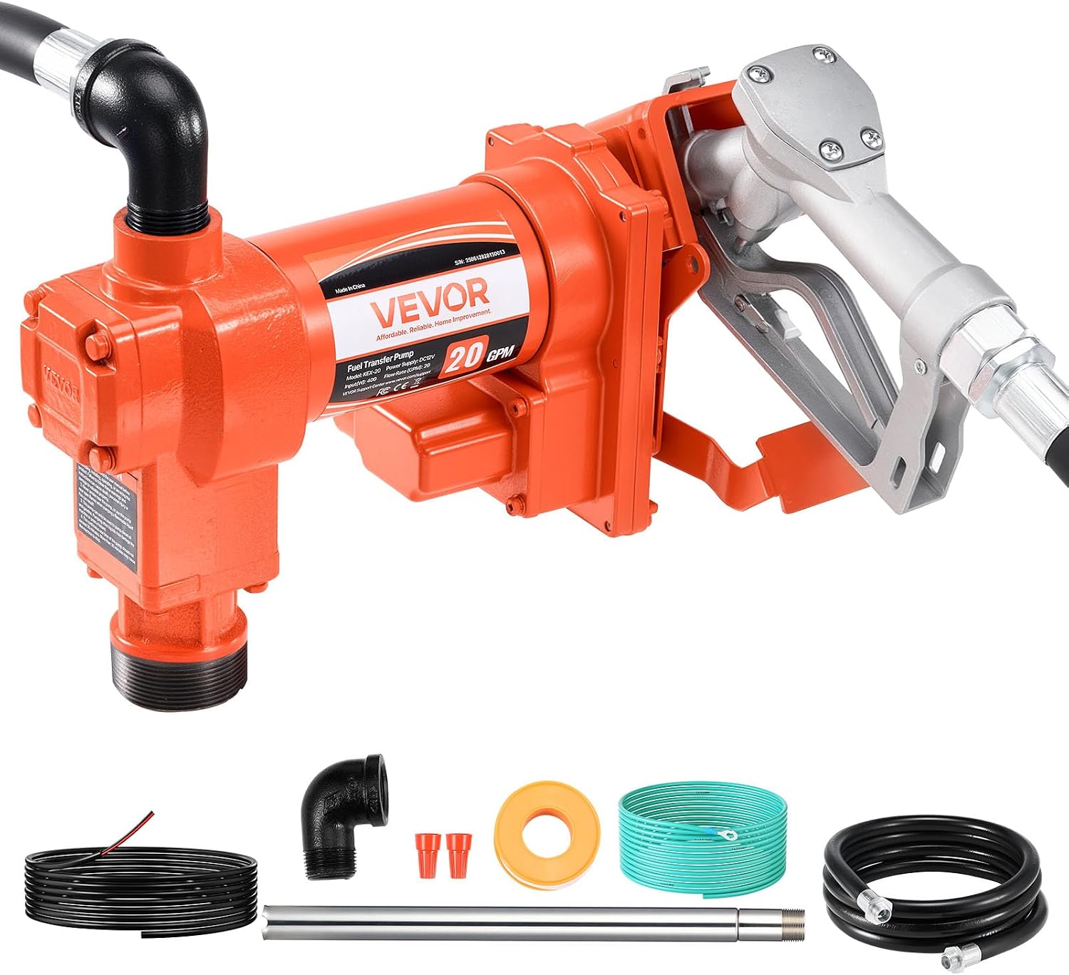 VEVOR Fuel Transfer Pump, 12V DC 20 GPM 1/4 HP Diesel Pump, Extractor Pumps with Manual Nozzle, Discharge Hose and Suction Pipe, for Gasoline, Diesel, Kerosene, Ethanol-Methanol Blends & Biodiesel