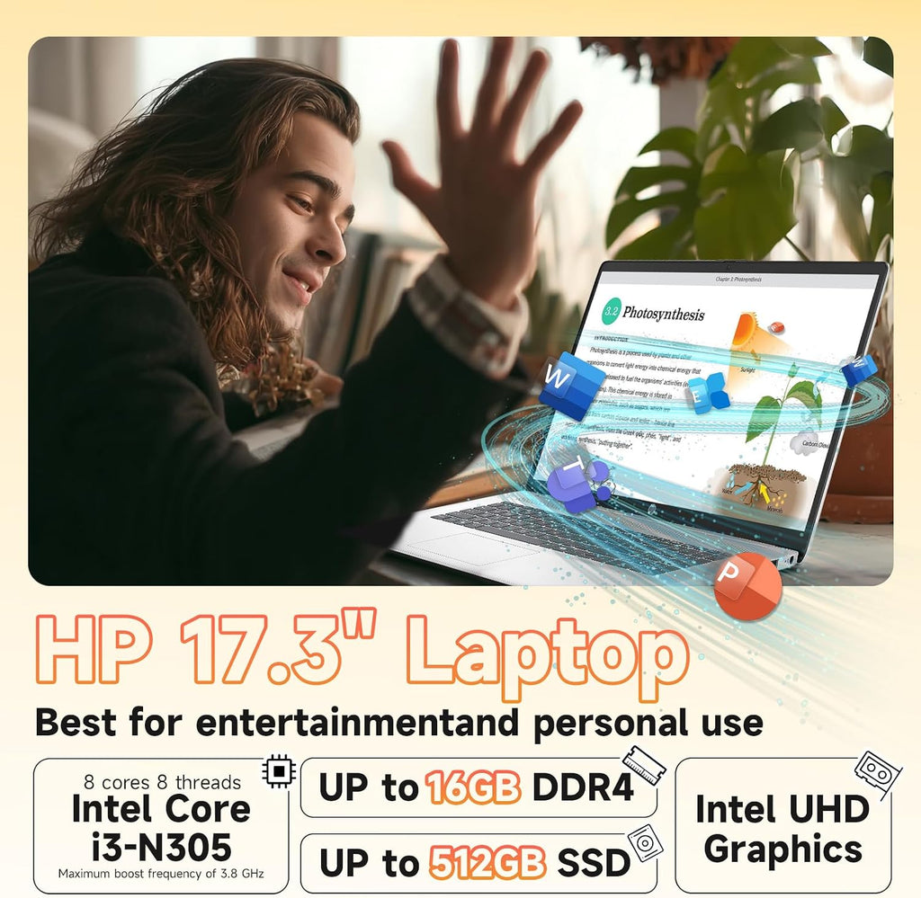 HP 2026 17 inch laptops, 16GB RAM 512GB SSD Windows 11 Pro, Intel Core i3-N305, 17.3' FHD IPS, Up to 9.5 Hours Battery Life–Business Laptop for Work & Students, AI Copilot, Type-c, G255 Accessory Kit