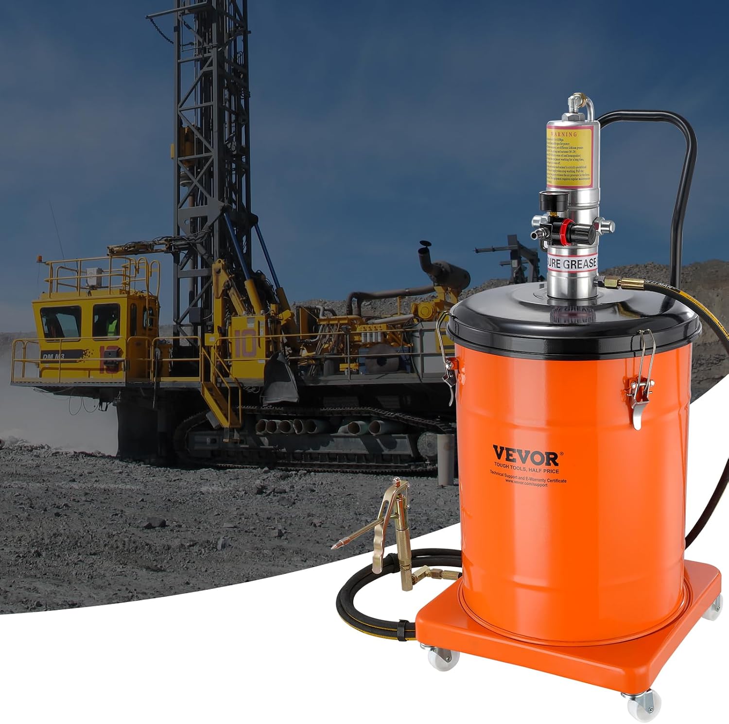 VEVOR Grease Pump, 10.5 Gallon Air Grease Pump with 13 ft High Pressure Hose and Grease Gun, 40L Pneumatic Grease Pump with Wheels, Portable Lubrication Grease Pump