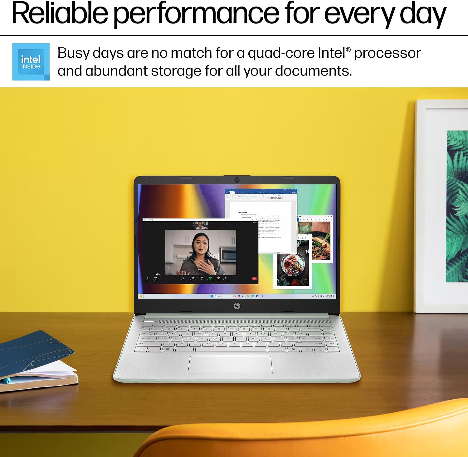 HP 14 Laptop Computer 2025 Ultra Light, AI Copilot Student Business, Quad-Core Intel, 16GB RAM, 628GB Storage (128GB UFS+ 500GB Ext), 1 Yr Office 365, 12 Hr Battery MarxsolAccessory Win 11S, Green
