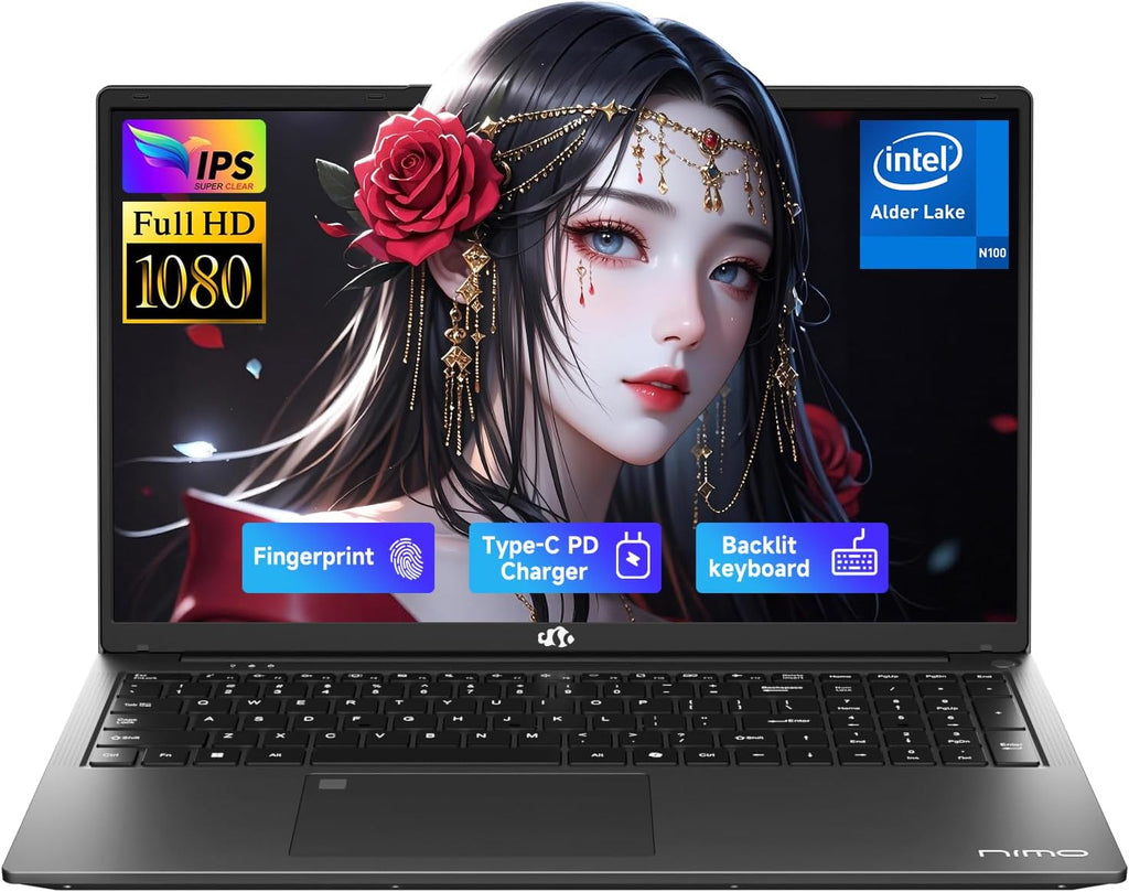 NIMO 17.3' FHD IPS Student-Laptop-Computer - 16GB RAM 1TB SSD, Pentium 4 Cores N100(Beat i3-1115G4, Up to 3.4GHz) 65W Type-C Fingerprint Backlit Keyboard Wi-Fi 6 BT5.2