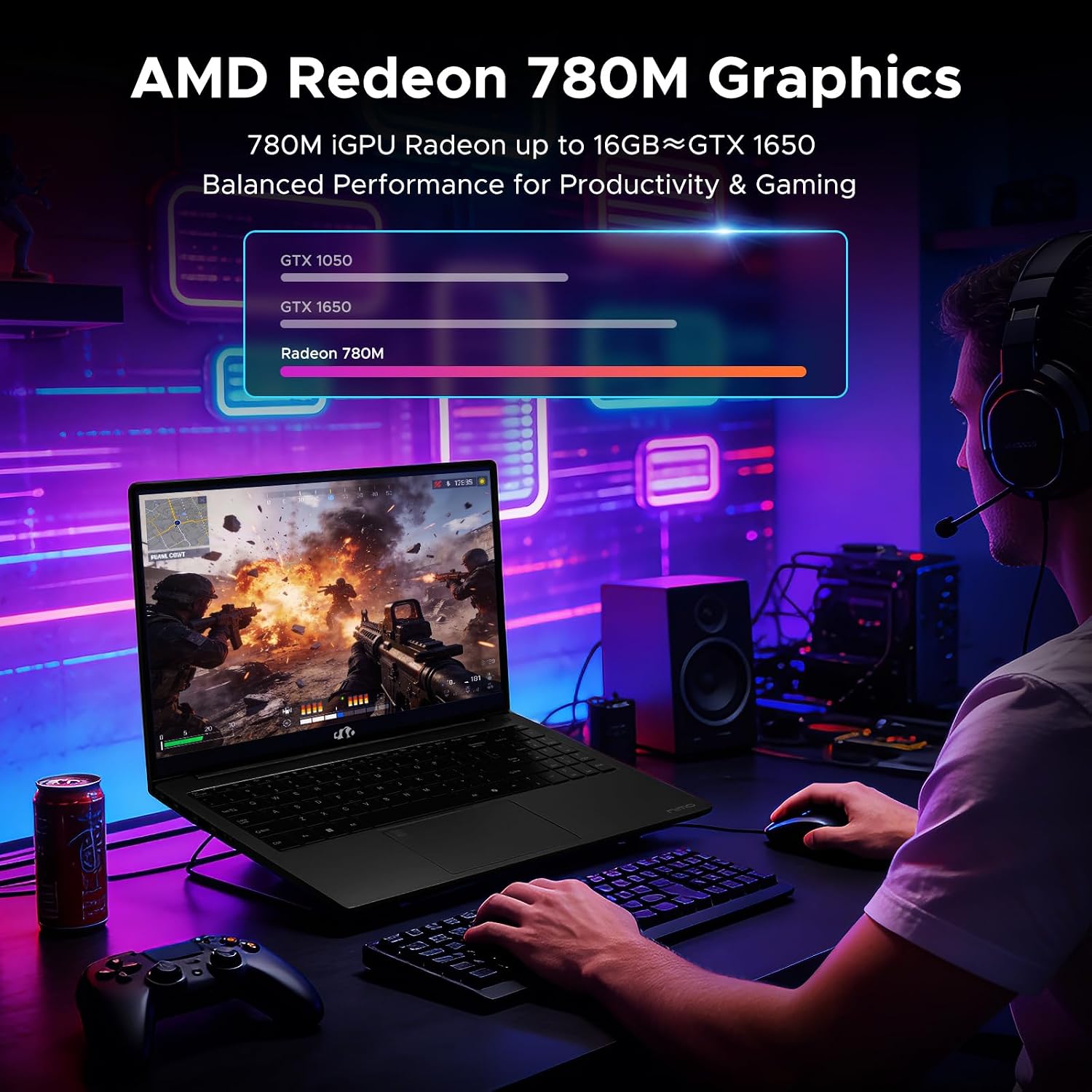 NIMO 15.6' IPS FHD-Gaming-Laptop, 8 Cores AMD Ryzen 7 8745HS 32GB DDR5 RAM 1TB SSD (up to 4.9GHz Beat R9 7940HS) Radeon 780M-Graphics, 100W Type-C Backlit Keyboard Fingerprint for Creators